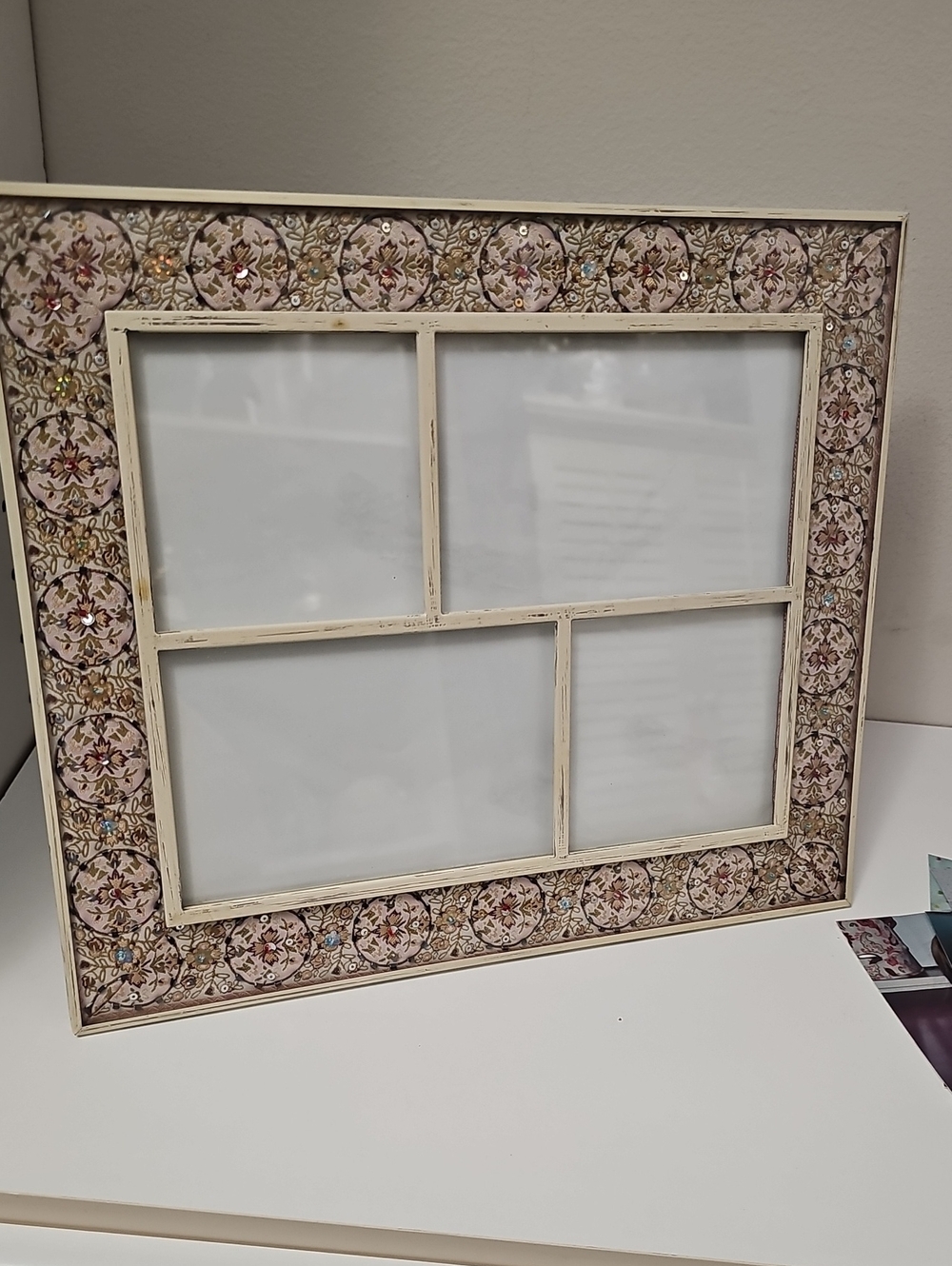 Decorative Multi-Opening Picture Frame Embroidered Beaded 13"x10.5